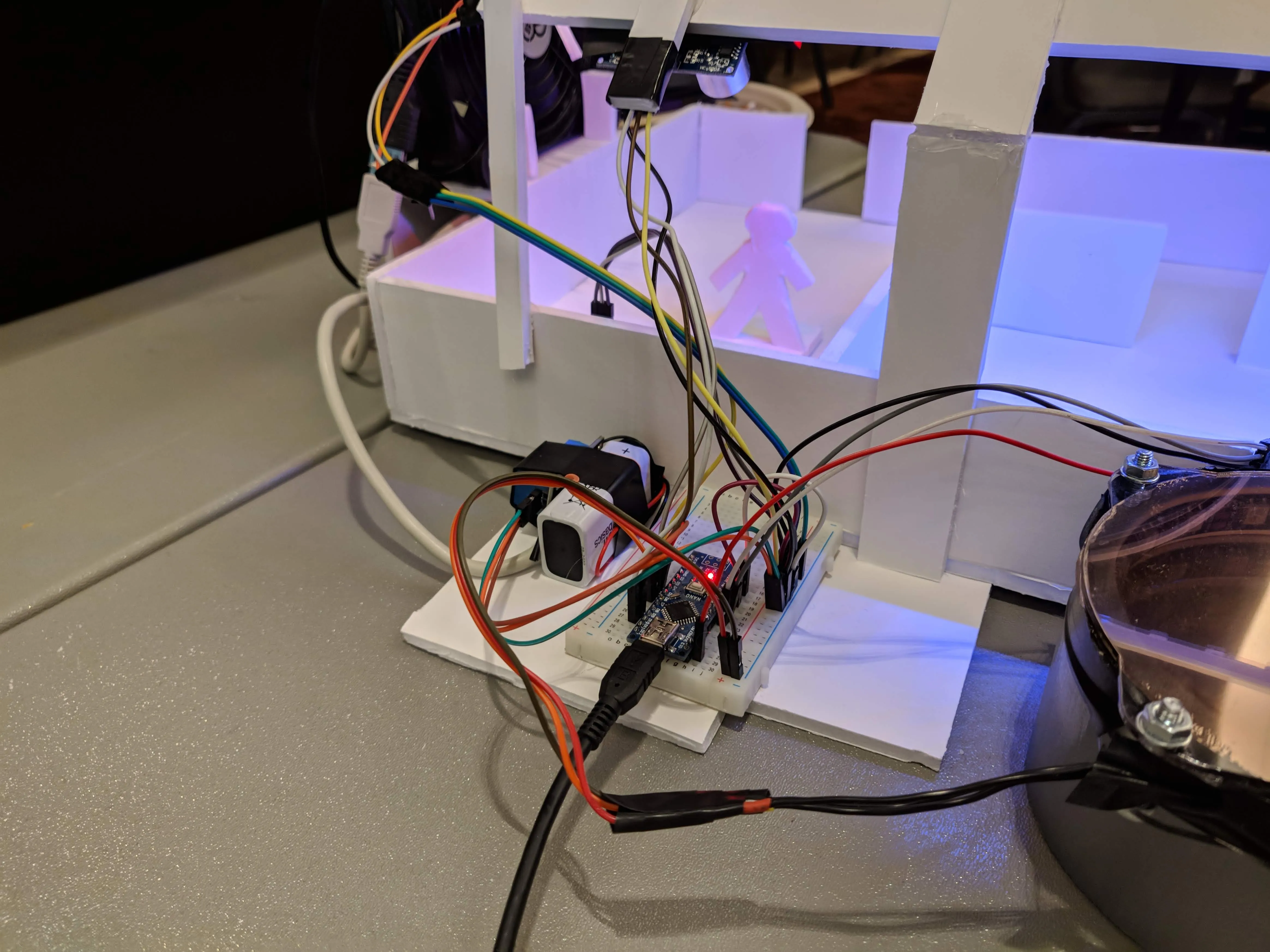 Close-up of the Arduino Nano setup